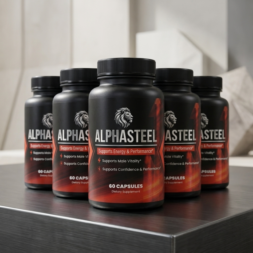 AlphaSteel men's supplement bottles