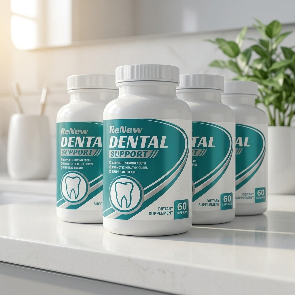 Bottles of Renew Dental Support teeth and gum supplement