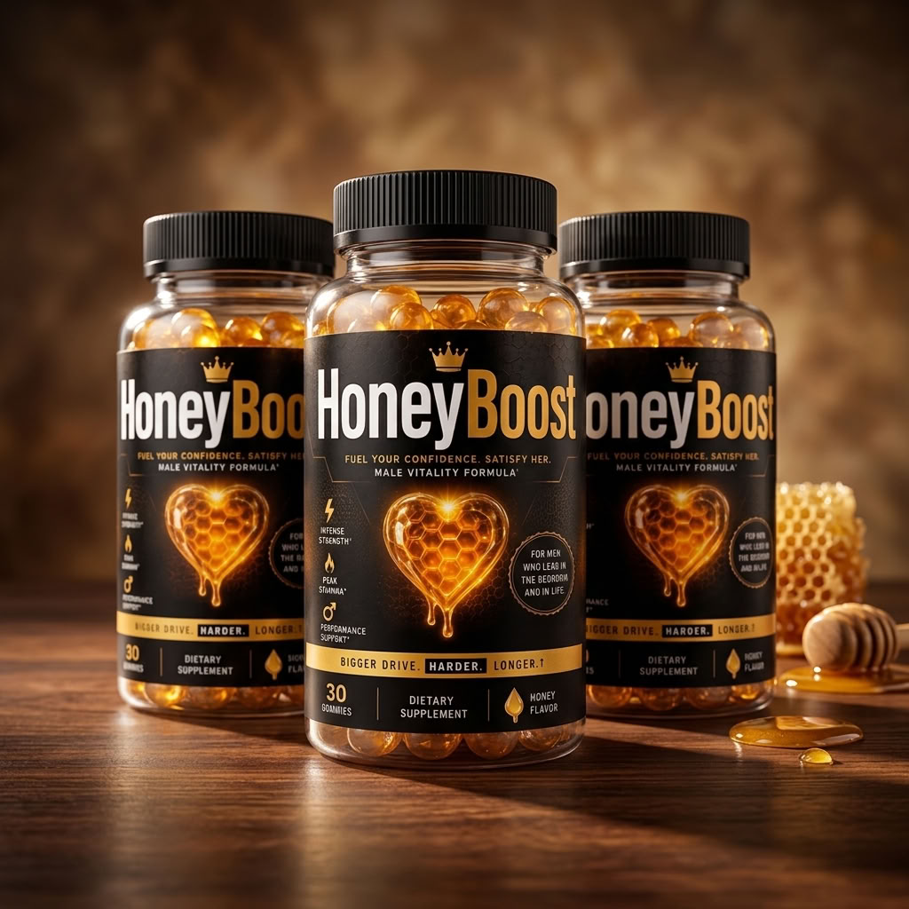Bottles of HoneyBoost honey-flavored gummies for men