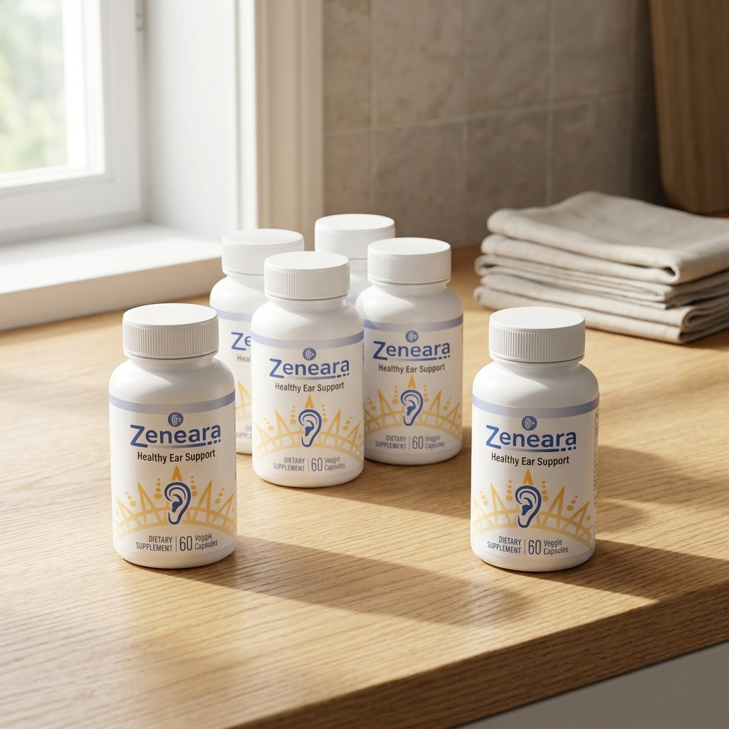 Bottles of Zeneara ear support supplement