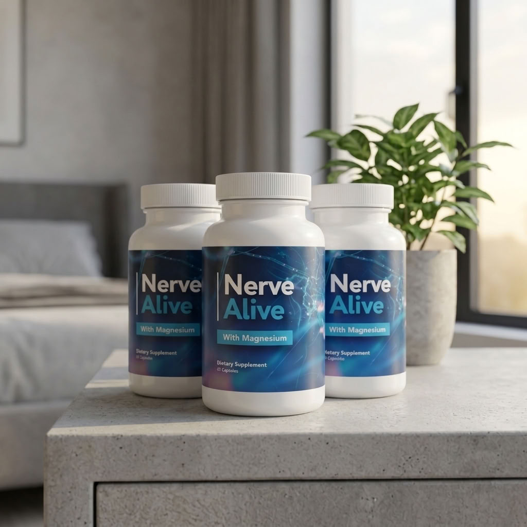 Three bottles of Nerve Alive nerve support capsules