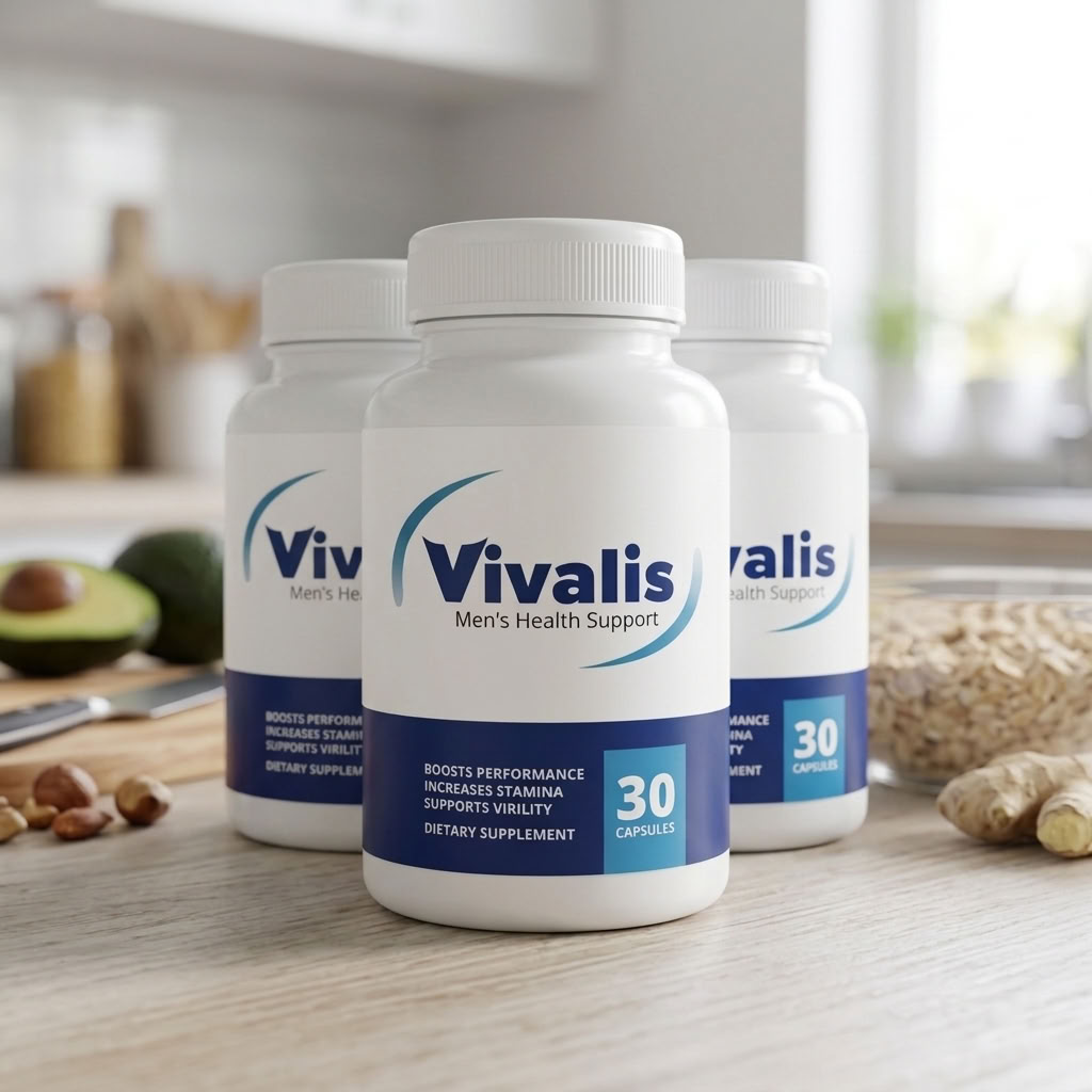Three bottles of Vivalis men's health support capsules
