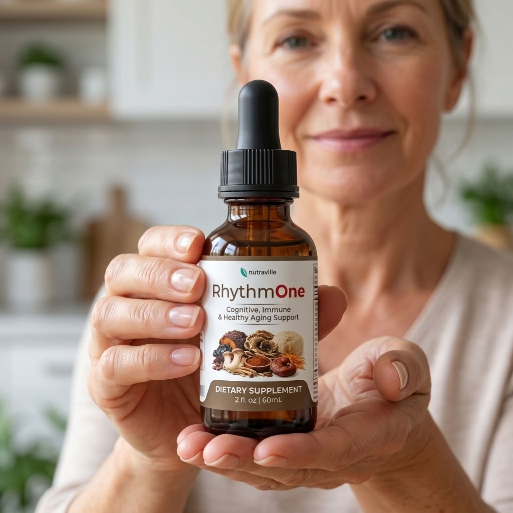 RhythmONE cognitive, immune and healthy aging support liquid dropper bottle