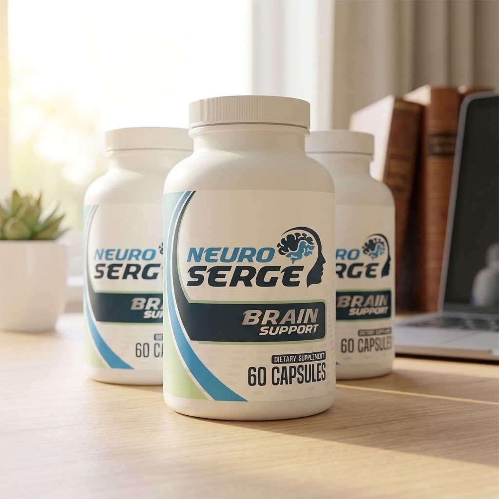 Bottles of Neuro Serge brain support capsules