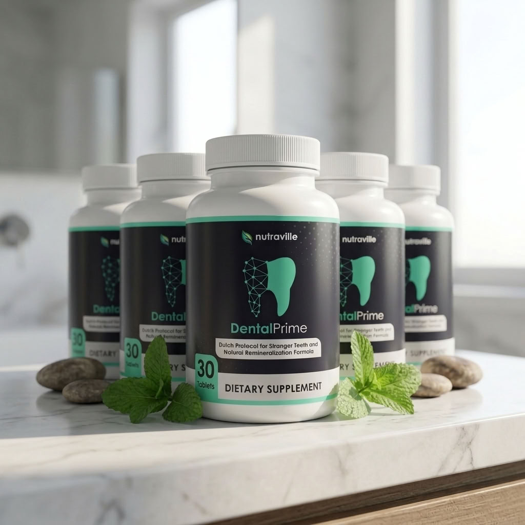 DentalPrime supplement bottles for teeth, gums and fresh breath